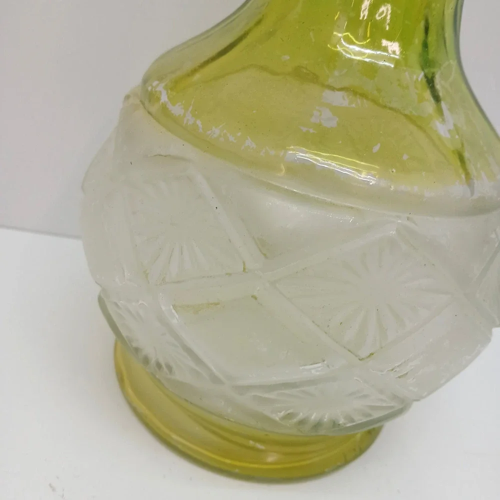 VTG Art Decorative Large Roman Glass Green Vase Diamond Cut Pattern Retro Decor